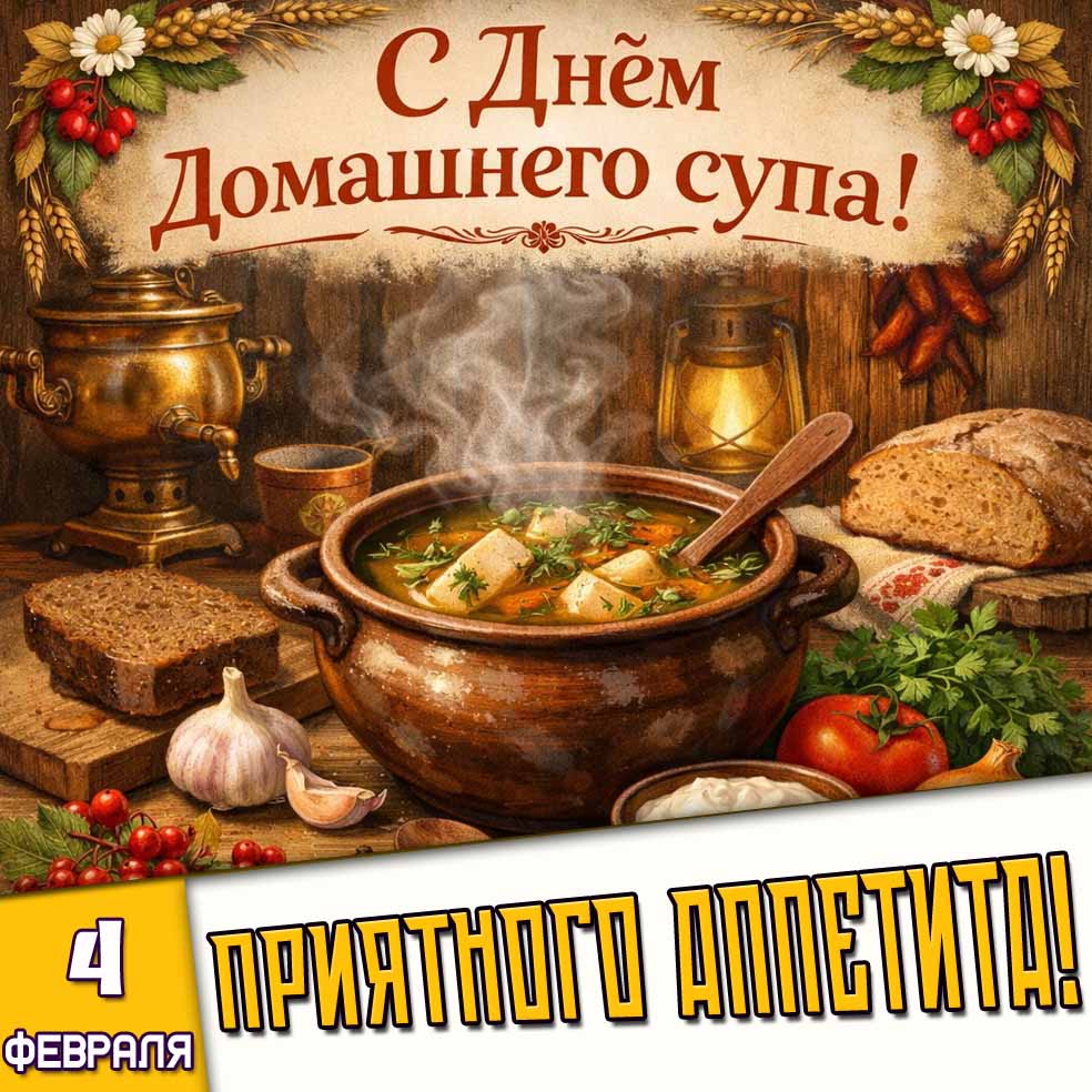 Картинка "С днём домашнего супа! Приятного аппетита!" - 4 февраля