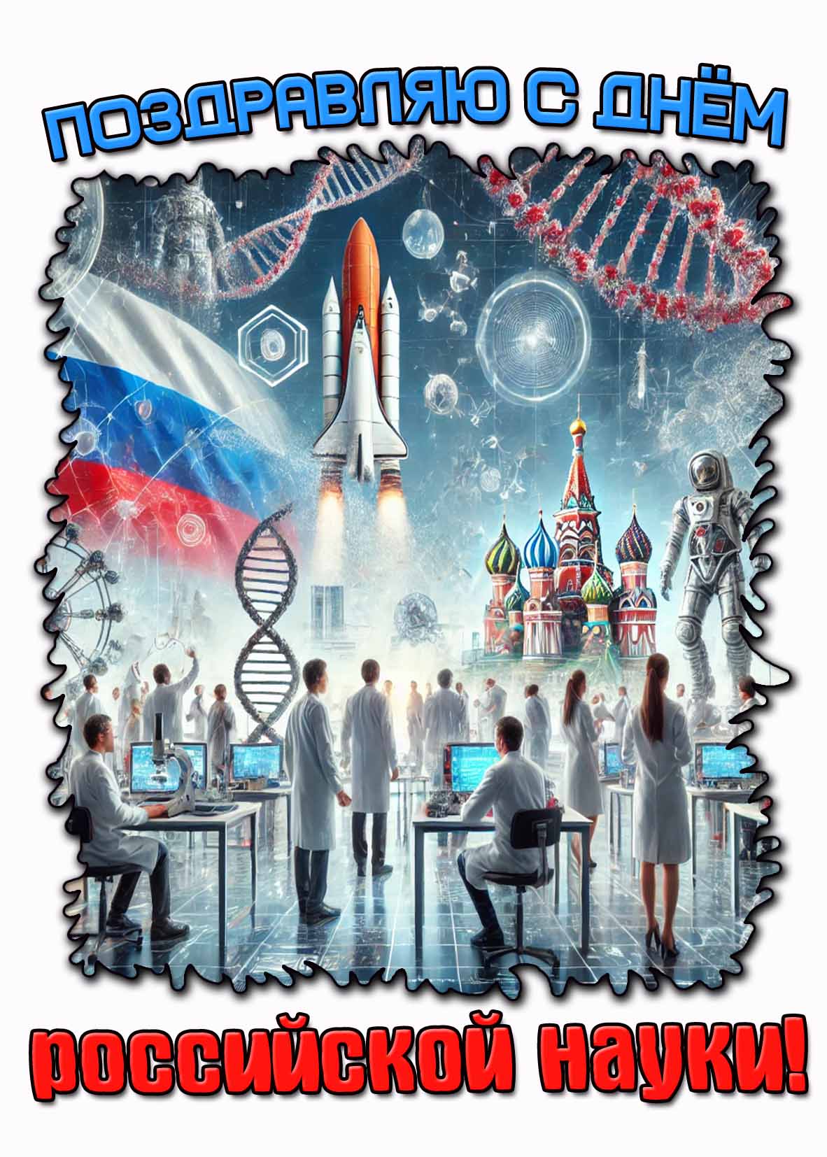 Открытка "Поздравляю с днём российской науки!"