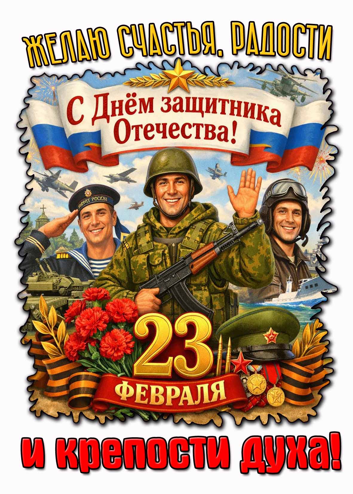 Картинка "23 февраля - С днём защитника отечества! Желаю счастья, радости и крепости духа!"