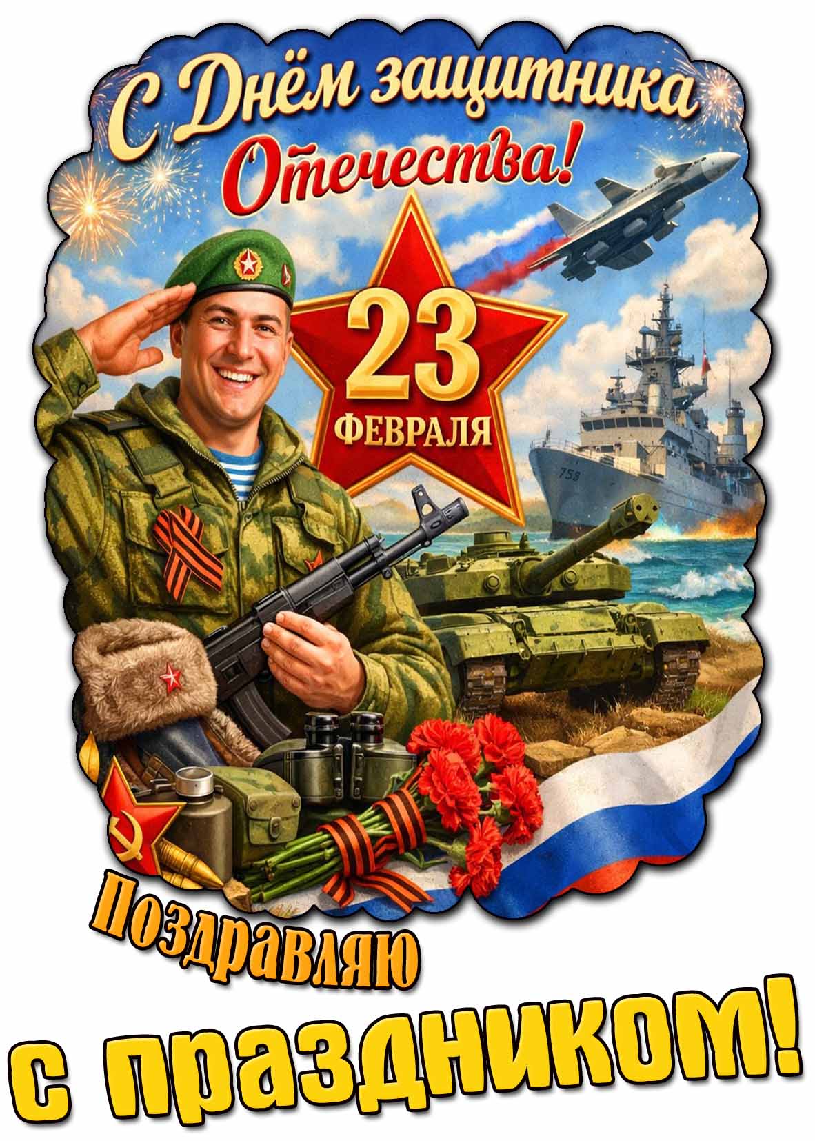 Красивая открытка "С днём защитника отечества! Поздравляю с праздником!"