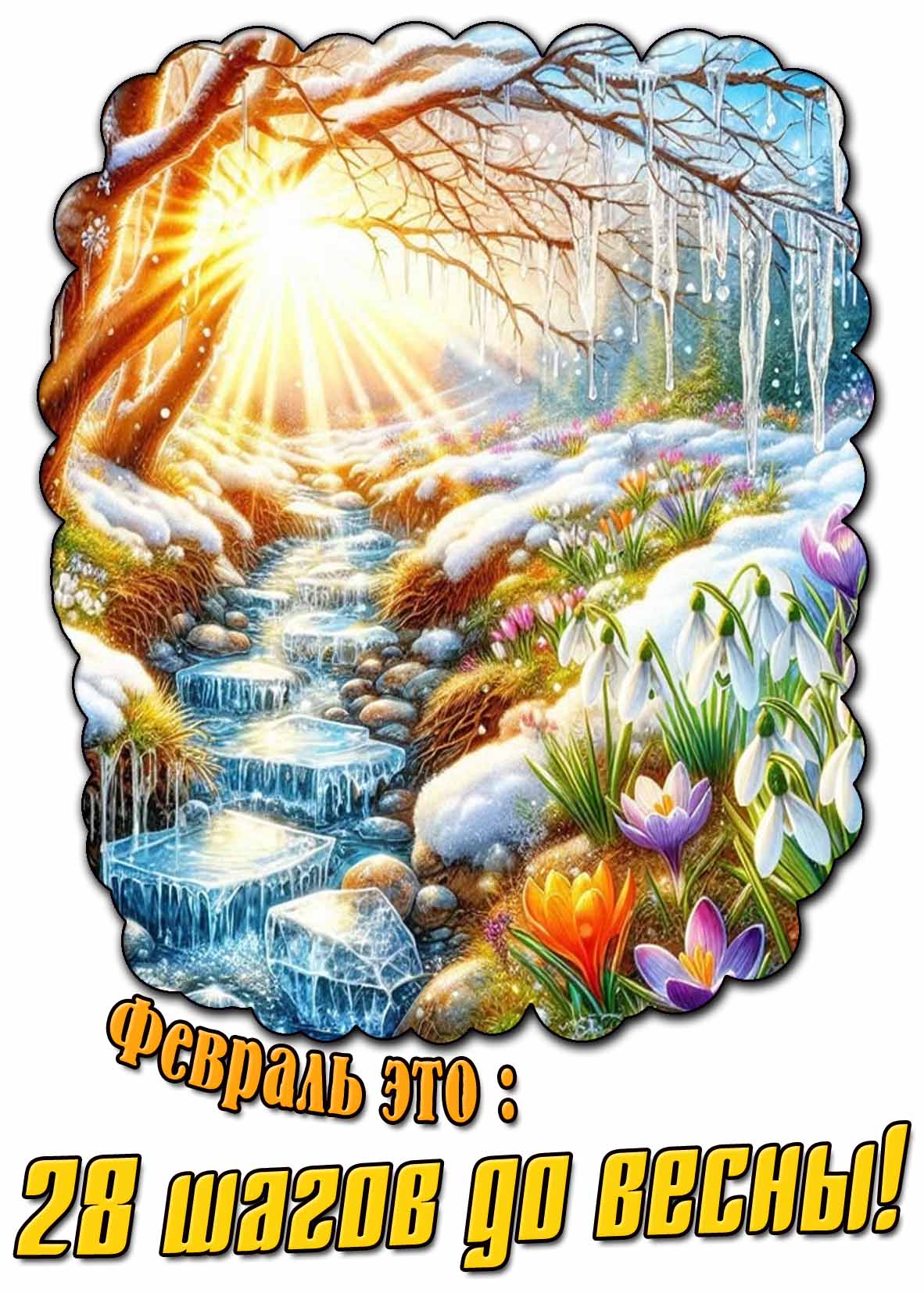 Солнечная открытка «Февраль это : 28 шагов до весны!»