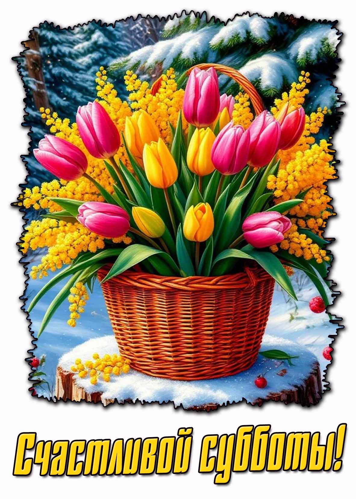 Счастливой субботы! - зимняя картинка с тюльпанами