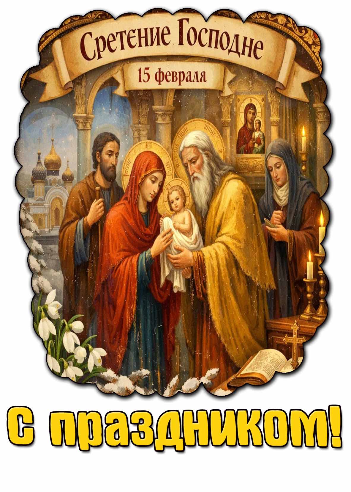 Открытка "15 февраля - Сретение Господне! С праздником!"