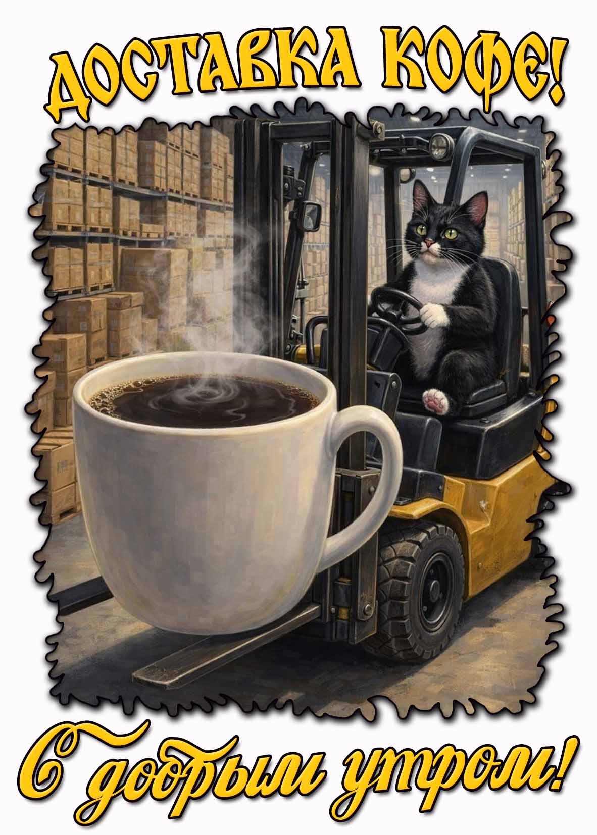 Прикольная картинка "Доставка кофе! С добрым утром!"