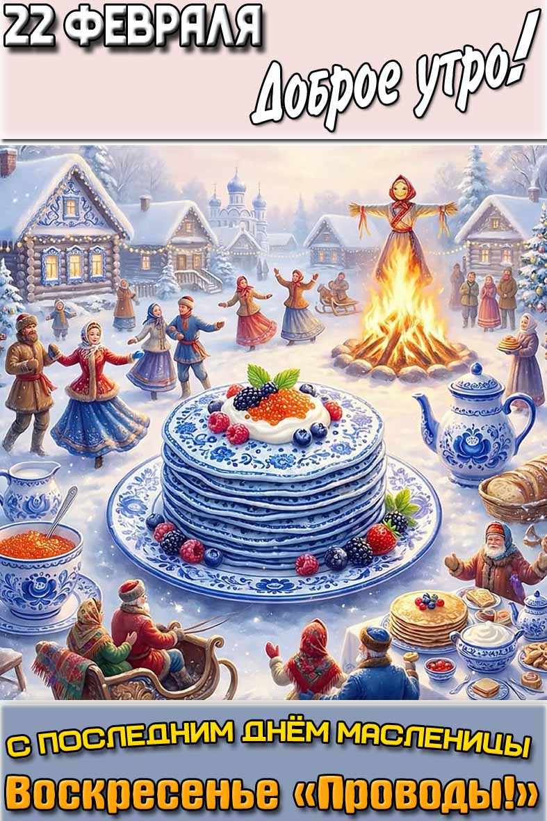 Картинка "22 февраля доброе утро! С последним днём Масленицы - Воскресенье "Проводы!""