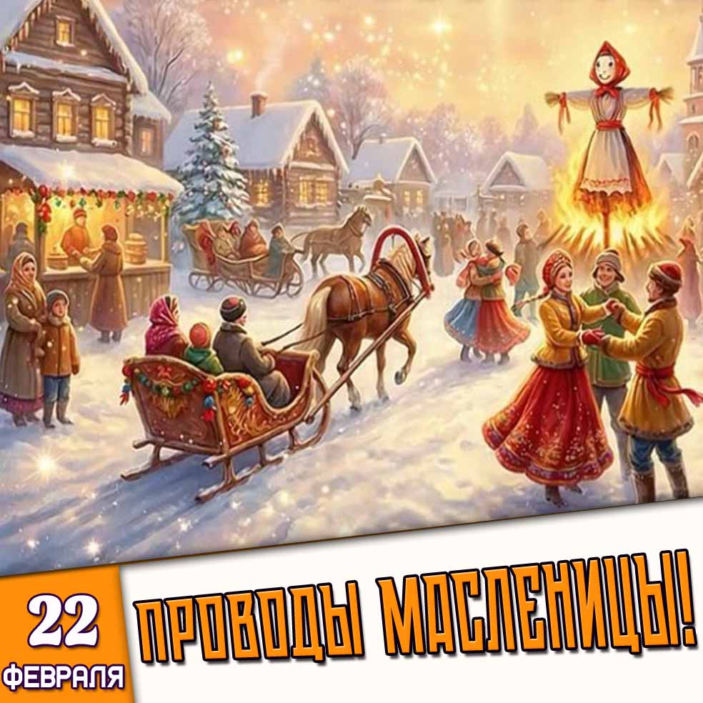 Открытка 22 февраля - проводы Масленицы!