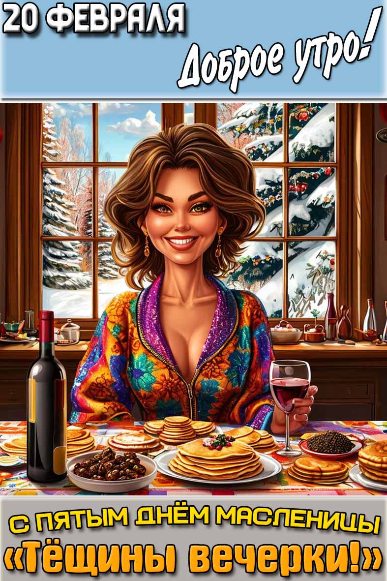 Картинка "20 февраля доброе утро! С пятым днём Масленицы - «Тёщины вечерки!»"