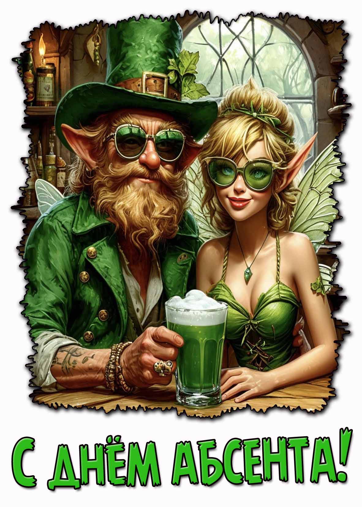 Открытка с днём абсента