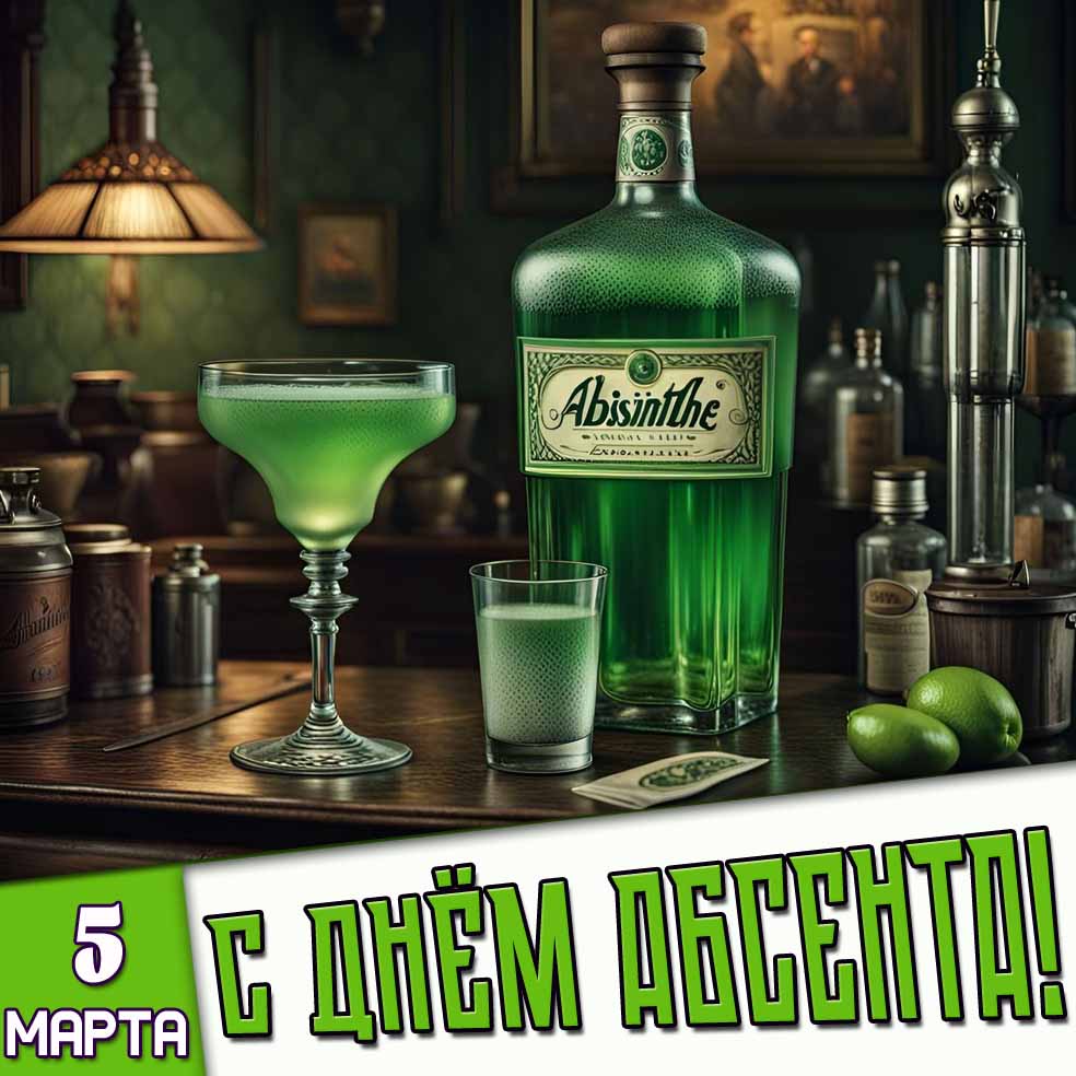 Открытка 5 марта - С днём абсента!