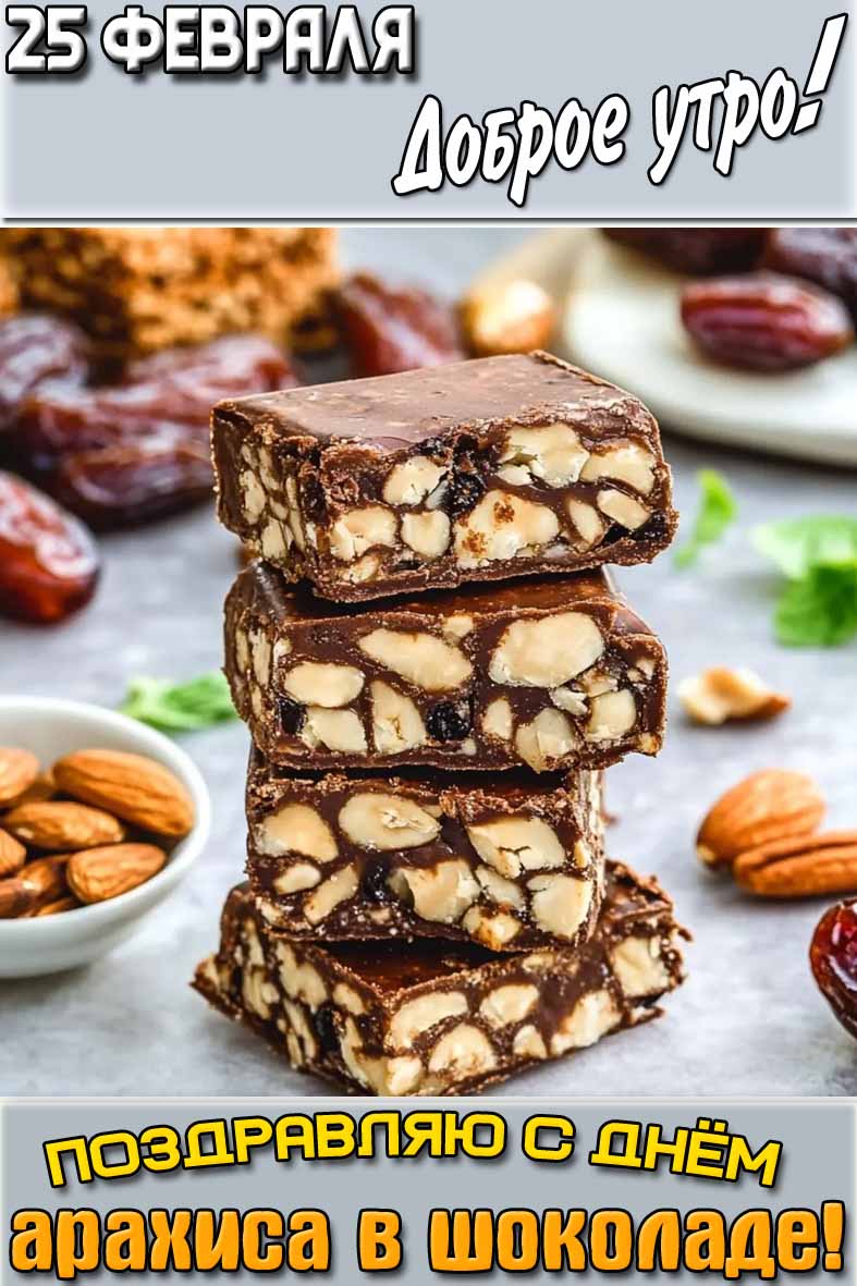 Картинка "25 февраля доброе утро! Поздравляю с днём арахиса в шоколаде!"