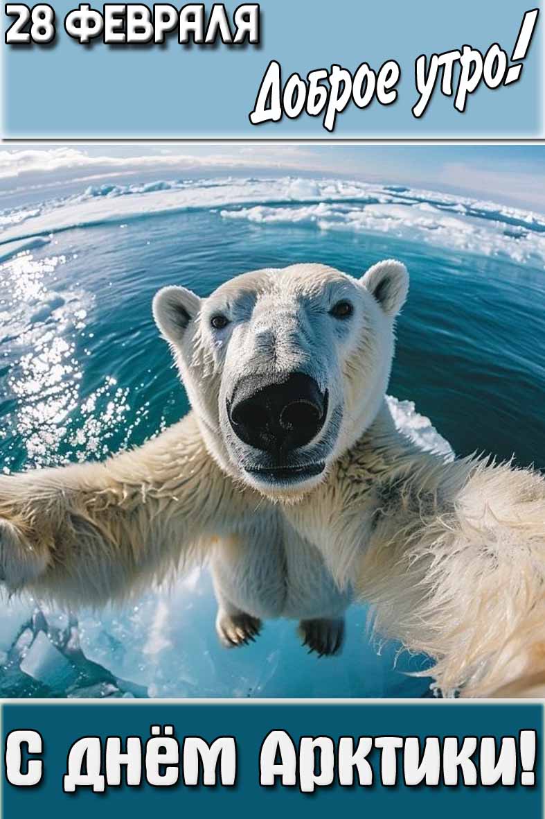 Прикольная открытка "28 февраля доброе утро! С днём Арктики!"