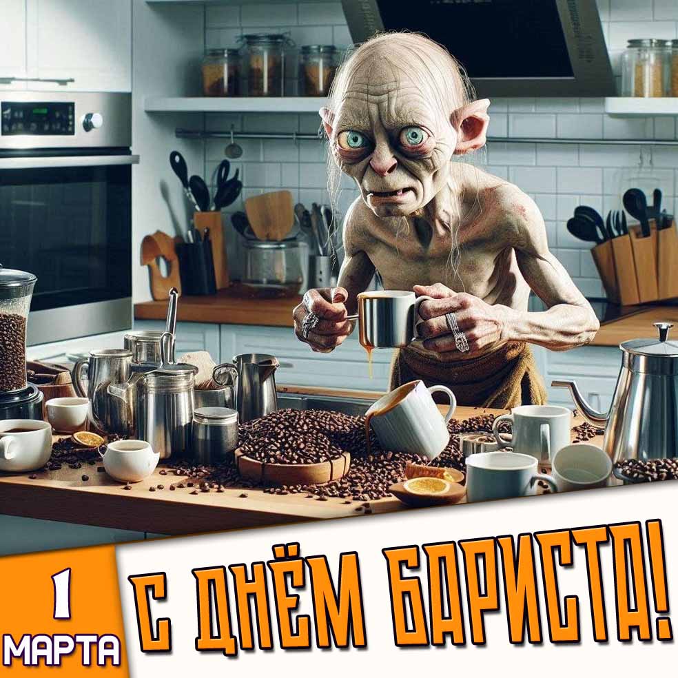 Смешная картинка 1 марта - с днём бариста!