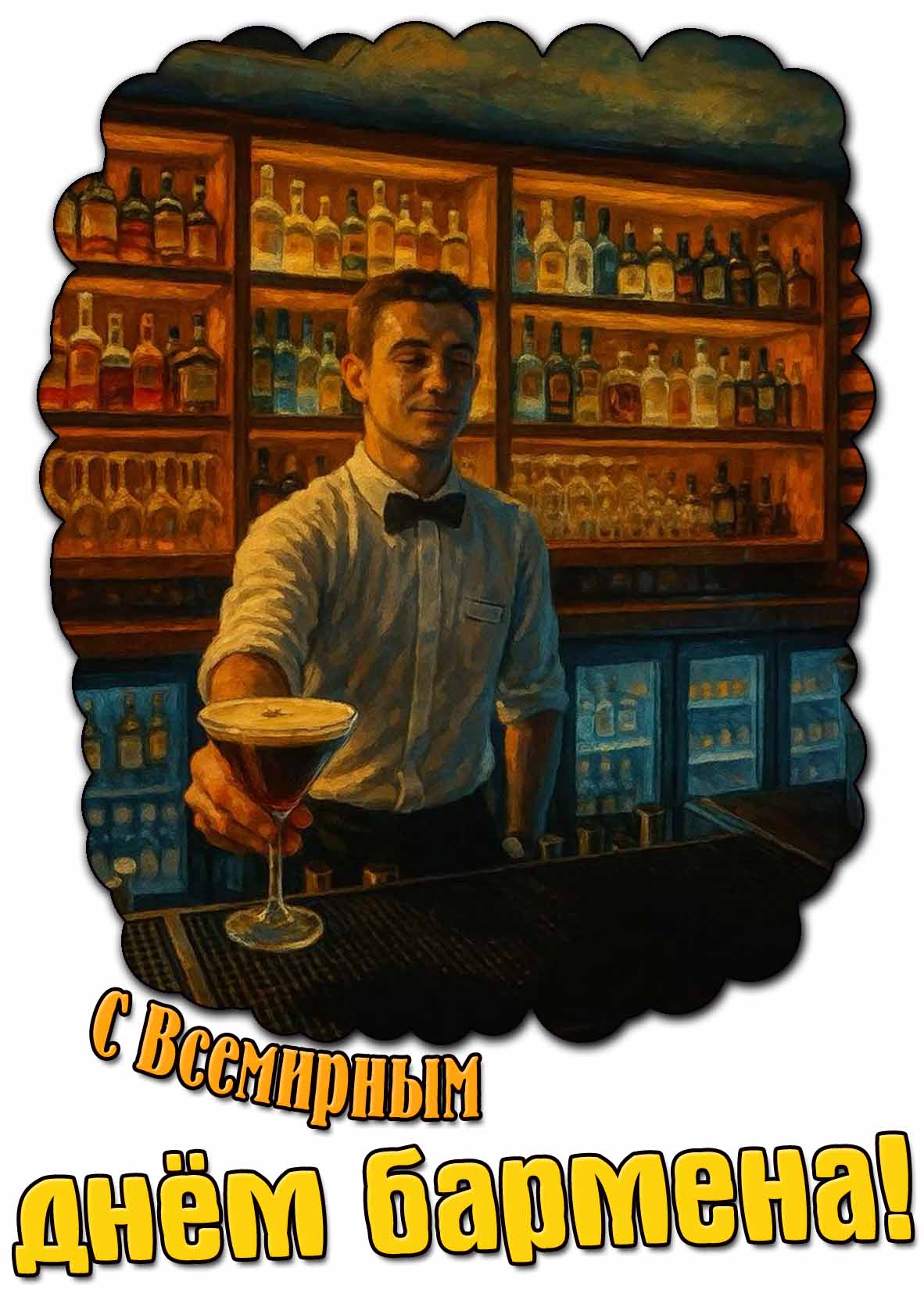 Открытка с Всемирным днём бармена