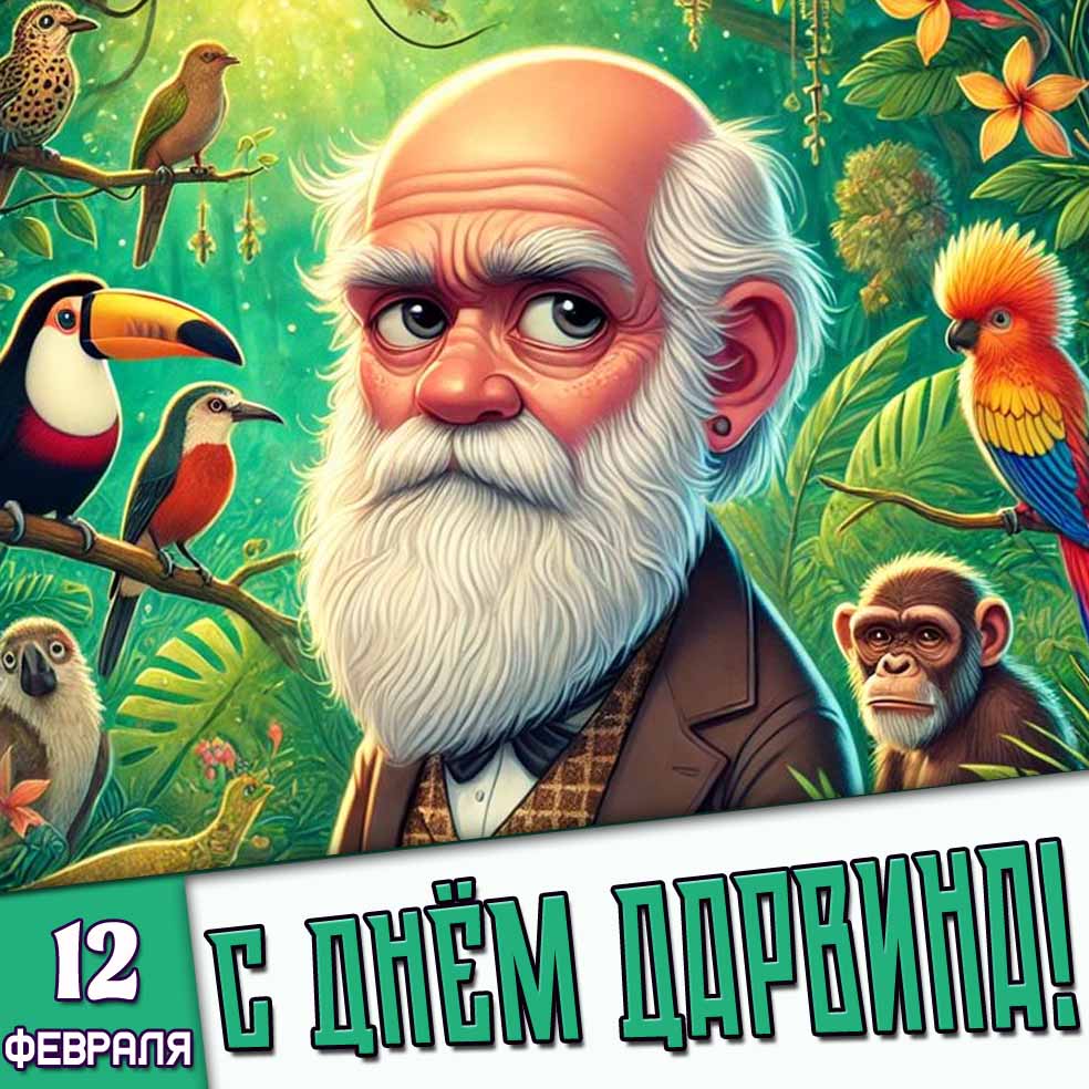 Прикольная открытка 12 февраля - с днём Дарвина!