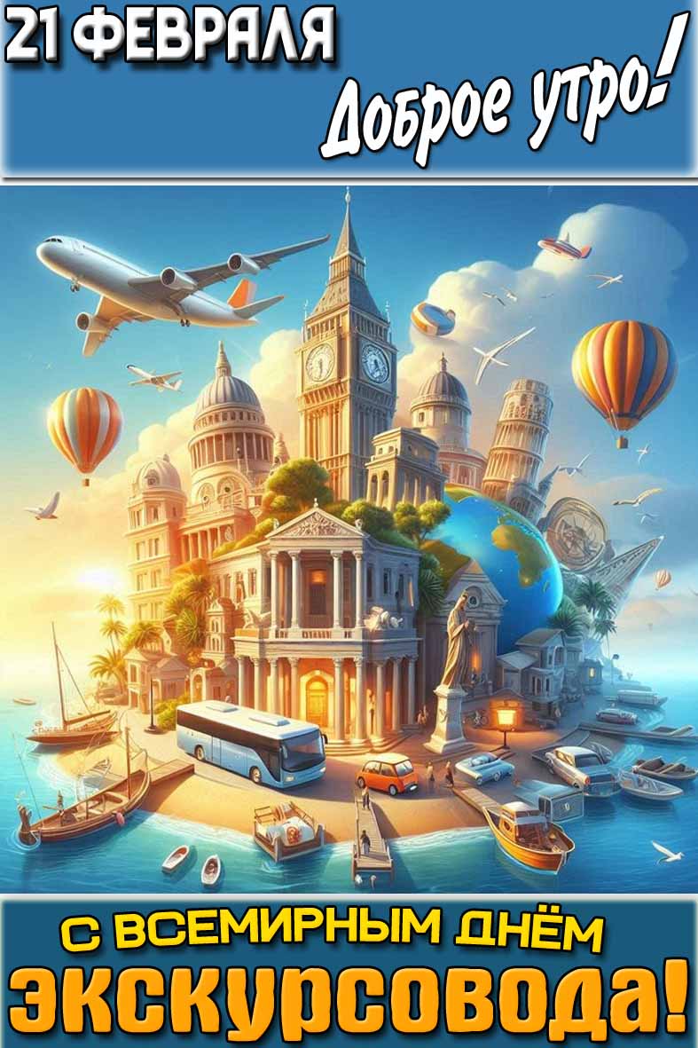 Открытка "21 февраля доброе утро! С Всемирным днём экскурсовода!"