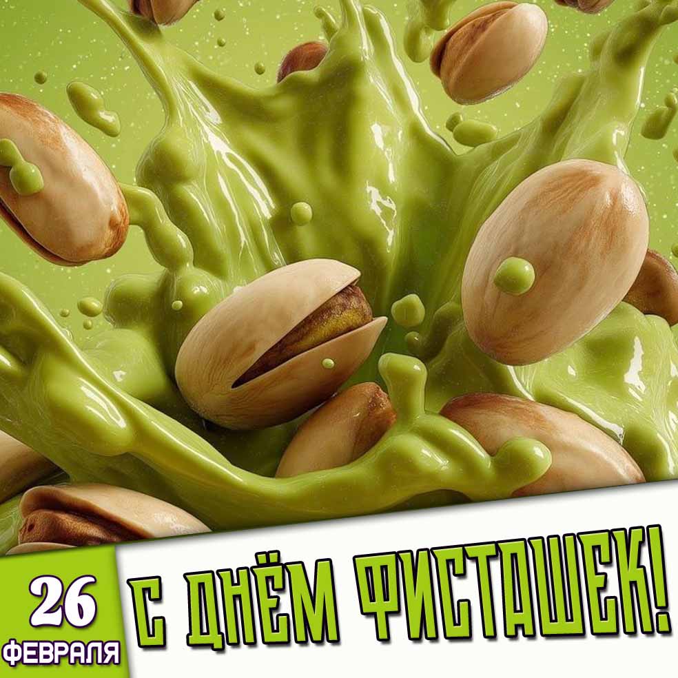 Яркая открытка 26 февраля - с днём фисташек!