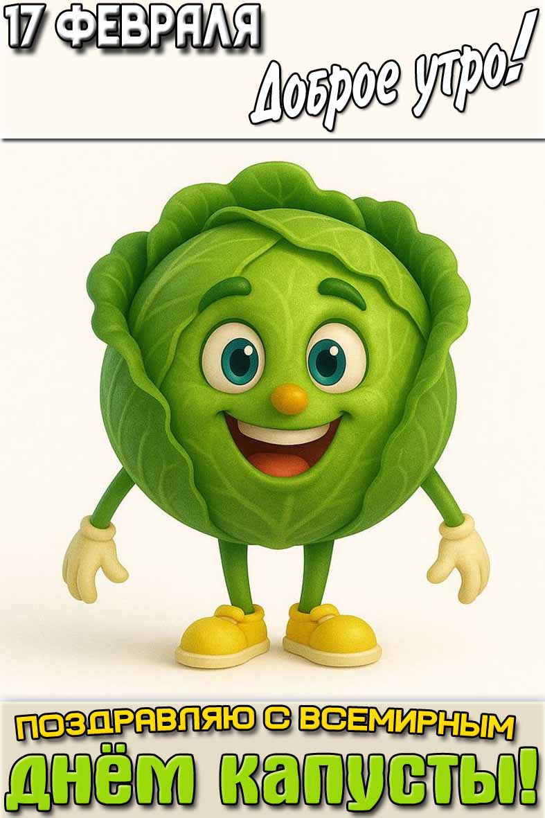 Картинка "17 февраля доброе утро! Поздравляю с Всемирным днём капусты!"