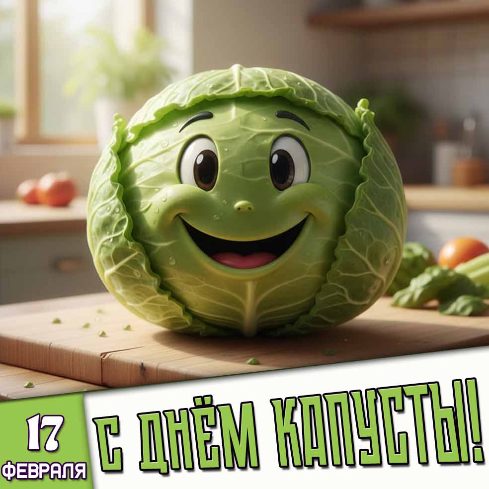 Прикольная открытка 17 февраля - с днём капусты!