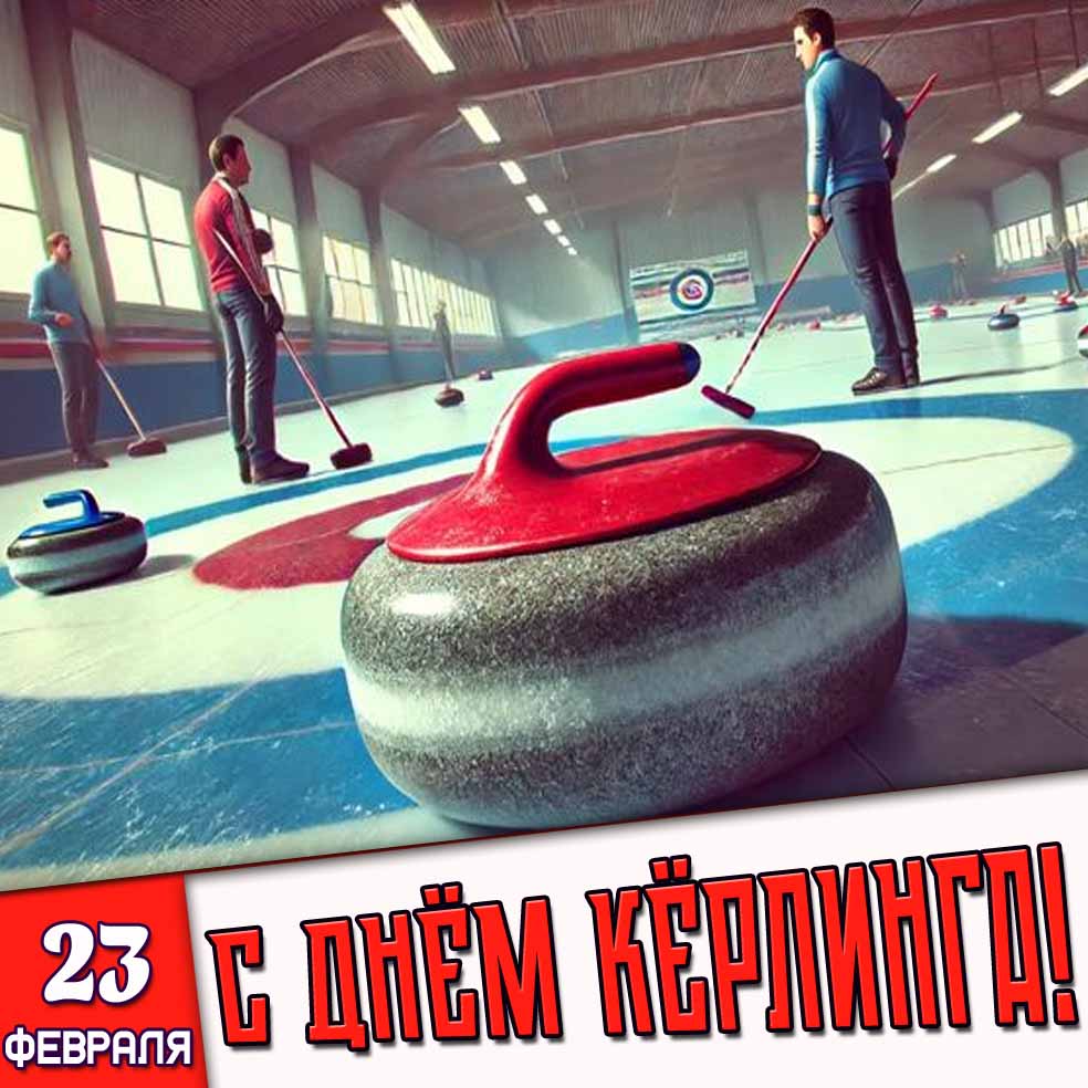Открытка 23 февраля - с днём кёрлинга!