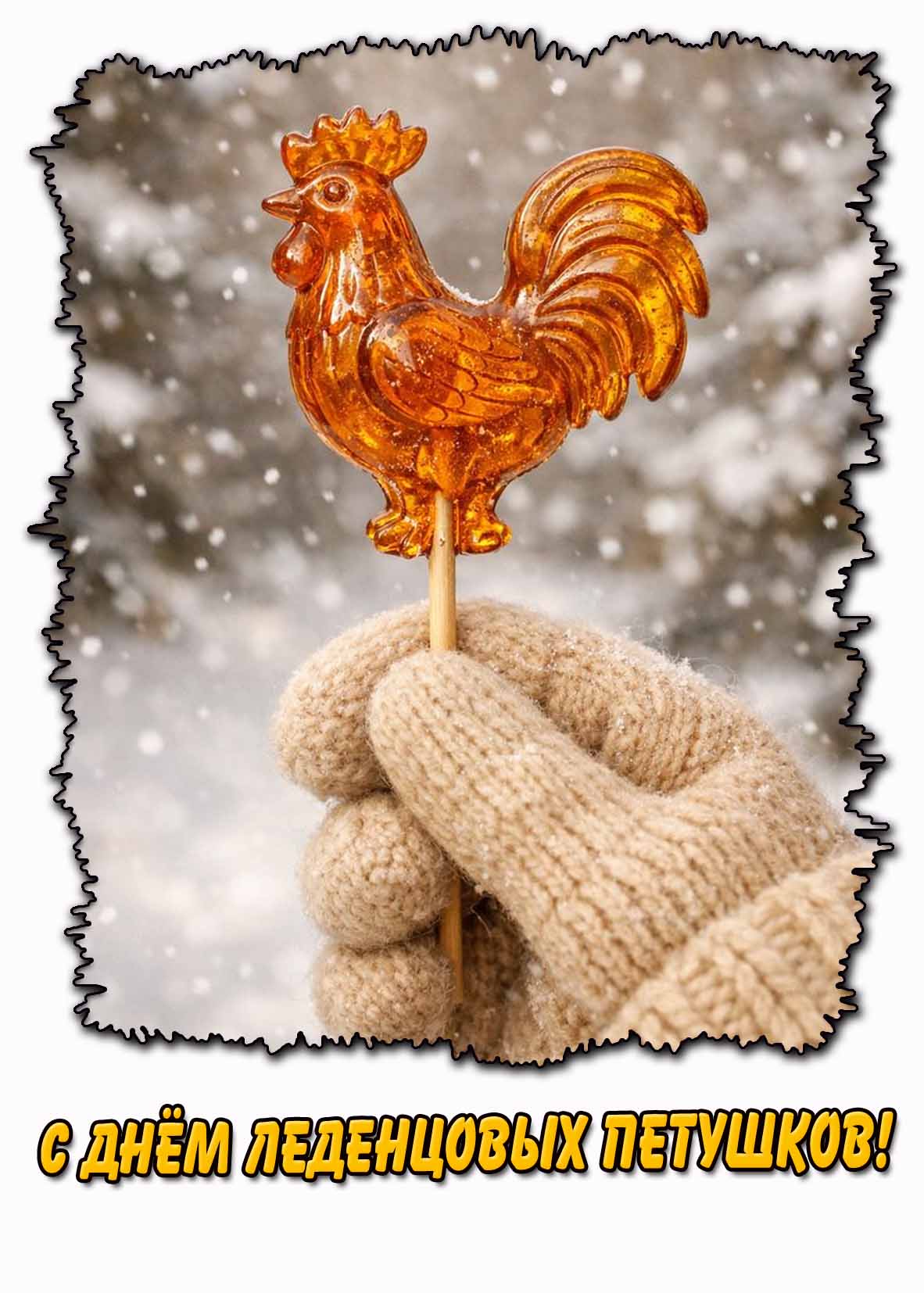 С днём леденцовых петушков! - зимняя открытка