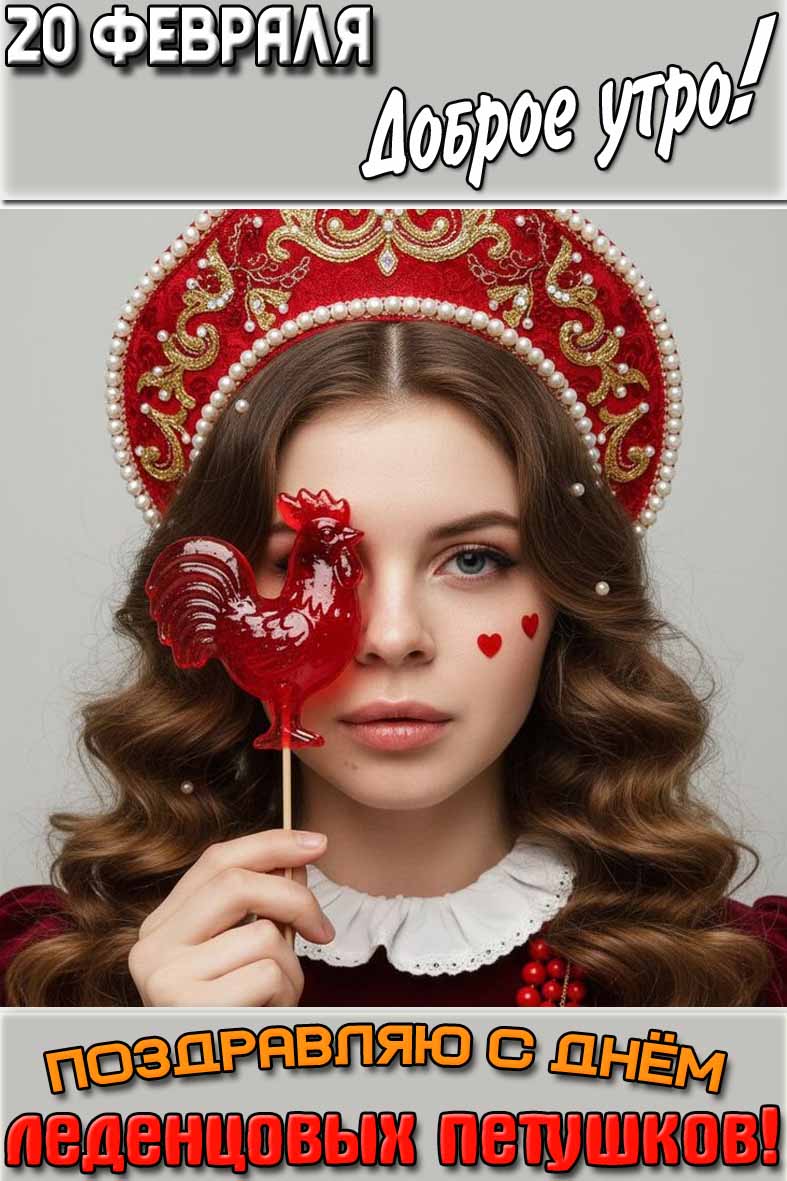 Картинка "20 февраля доброе утро! Поздравляю с днём леденцовых петушков!"