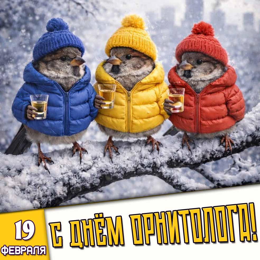 Смешная открытка 19 февраля - с днём орнитолога!