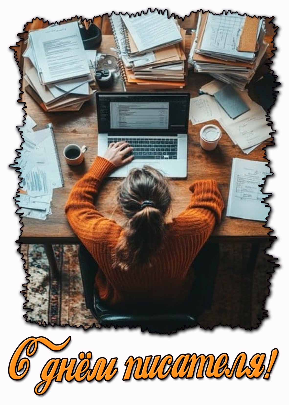 С днём писателя! - современная открытка для женщины