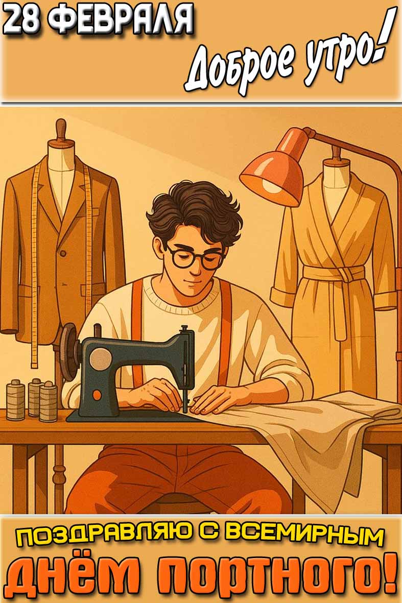 Открытка "28 февраля доброе утро! Поздравляю с Всемирным днём портного!"