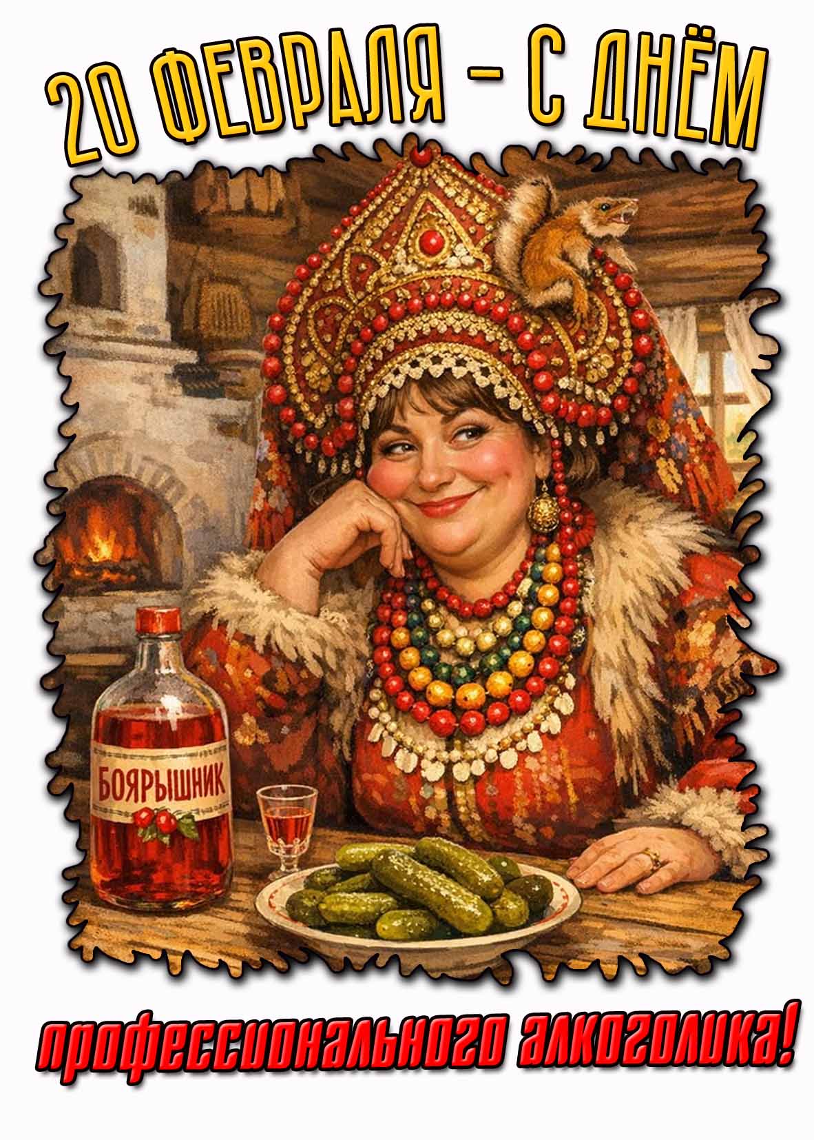 Прикольная открытка 20 февраля - с днём профессионального алкоголика!