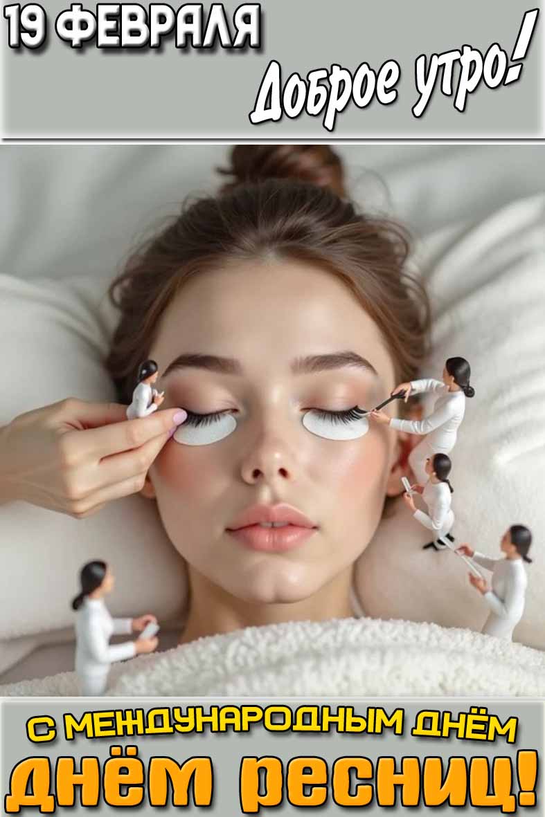 Открытка "19 февраля доброе утро! С Международным днём ресниц!"