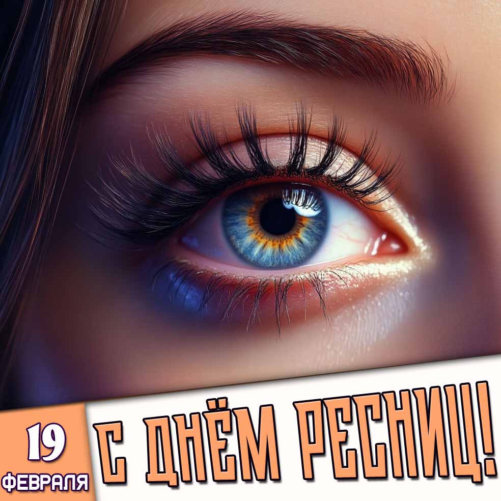 Стильная открытка 19 февраля - с днём ресниц!