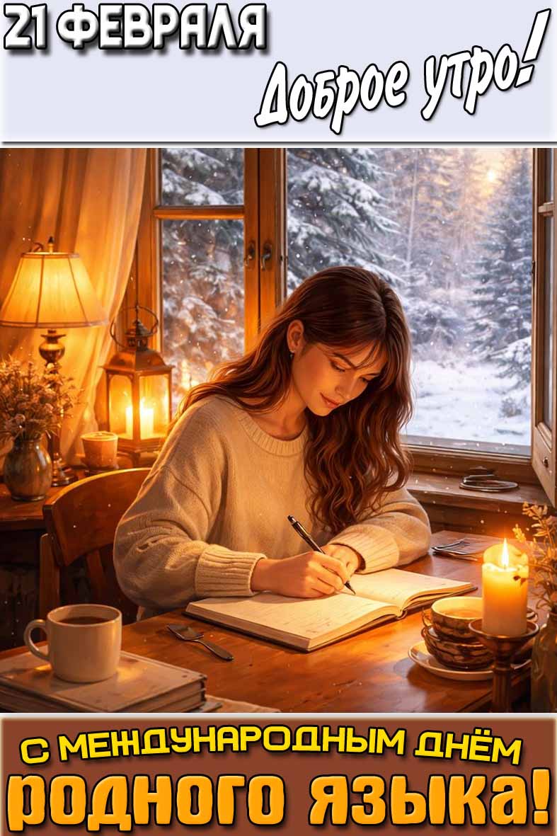 Открытка "21 февраля доброе утро! С Международным днём родного языка!"