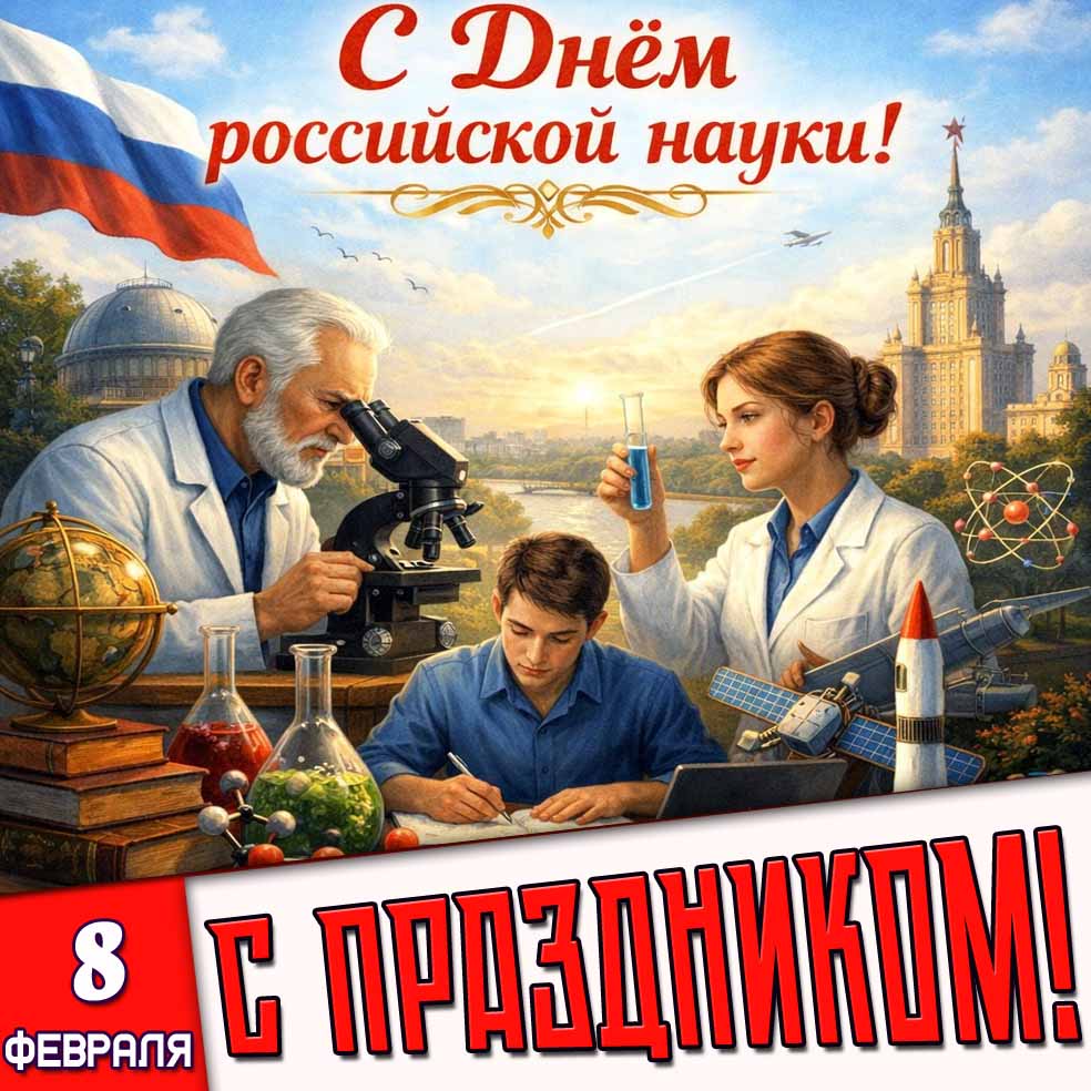Картинка "8 февраля - с днём российской науки! С праздником!"