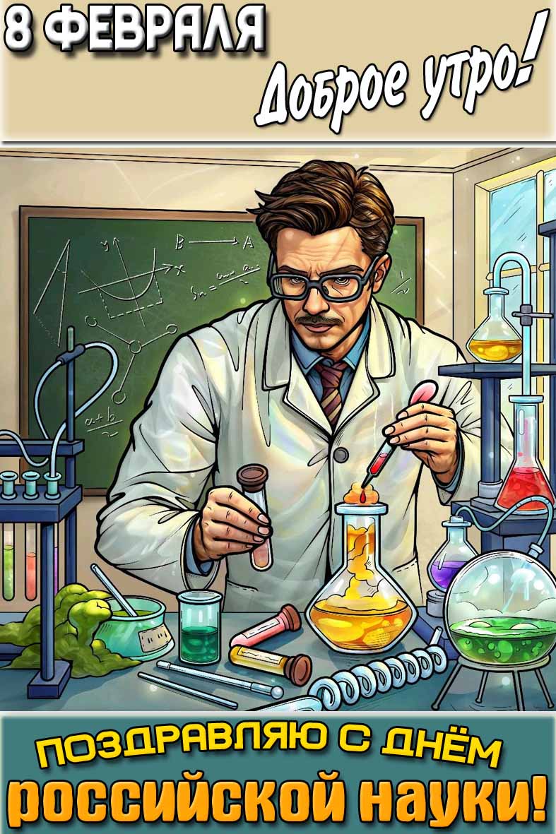 Открытка "8 февраля доброе утро! Поздравляю с днём российской науки!"