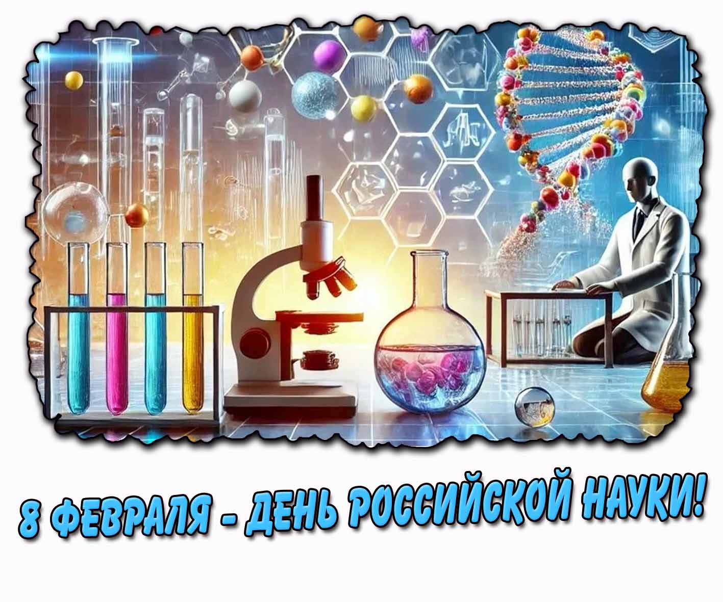 Открытка 8 февраля - день российской науки!
