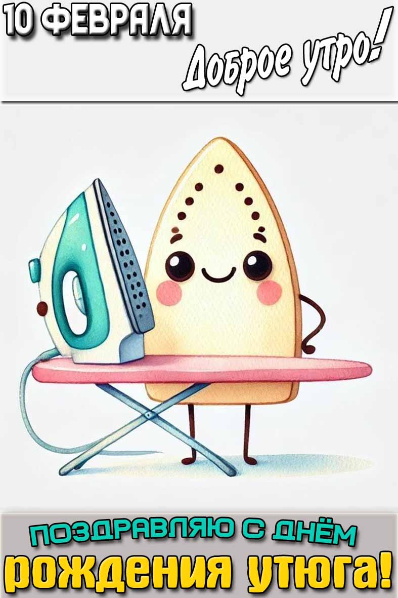 Прикольная картинка "10 февраля доброе утро! Поздравляю с днём рождения утюга!"