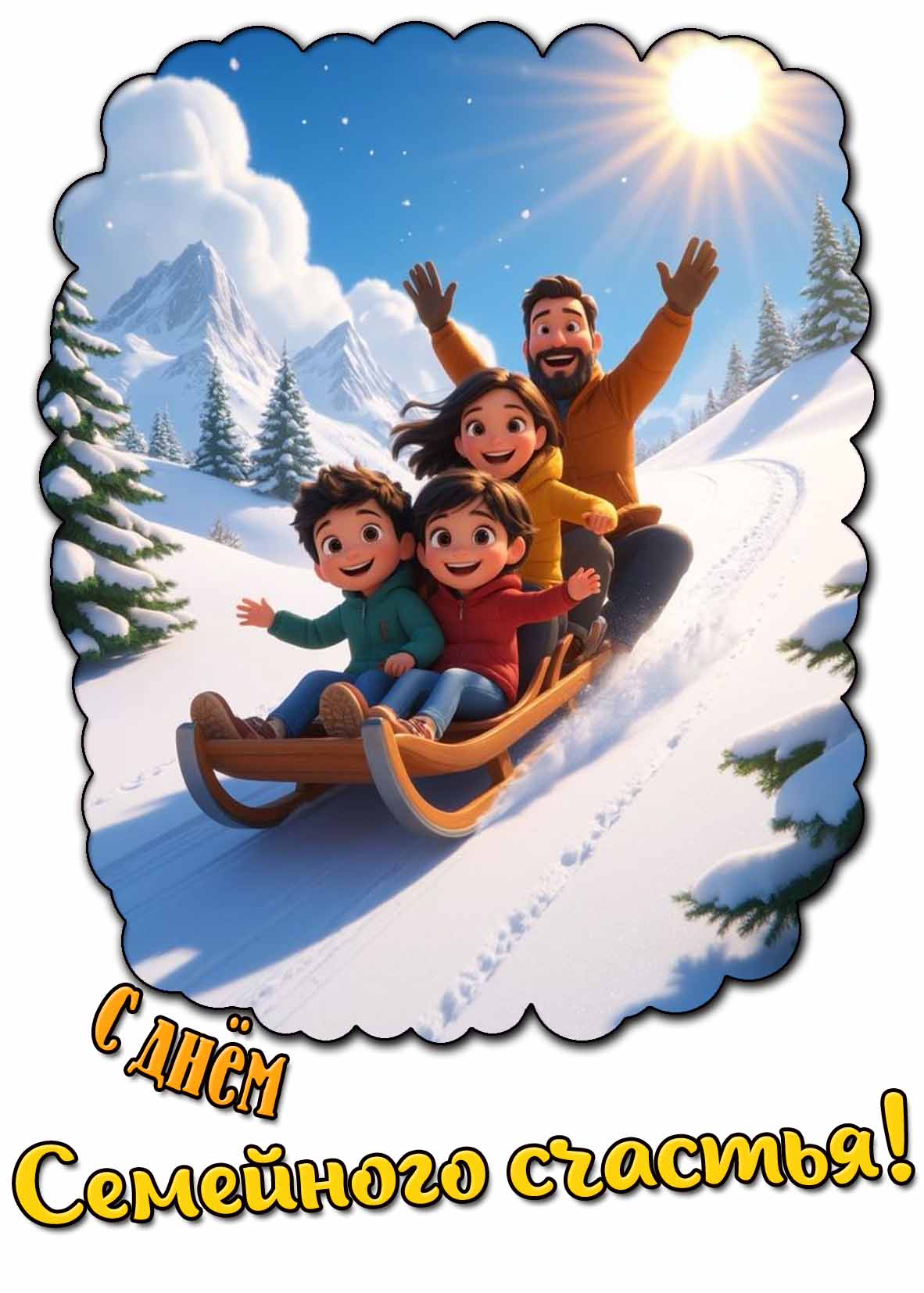 Зимняя открытка с днём семейного счастья