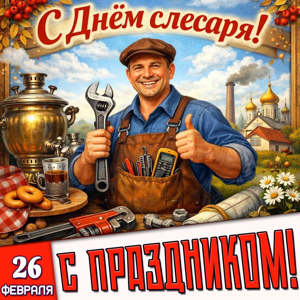 Открытка "26 февраля - с днём слесаря! С праздником!"