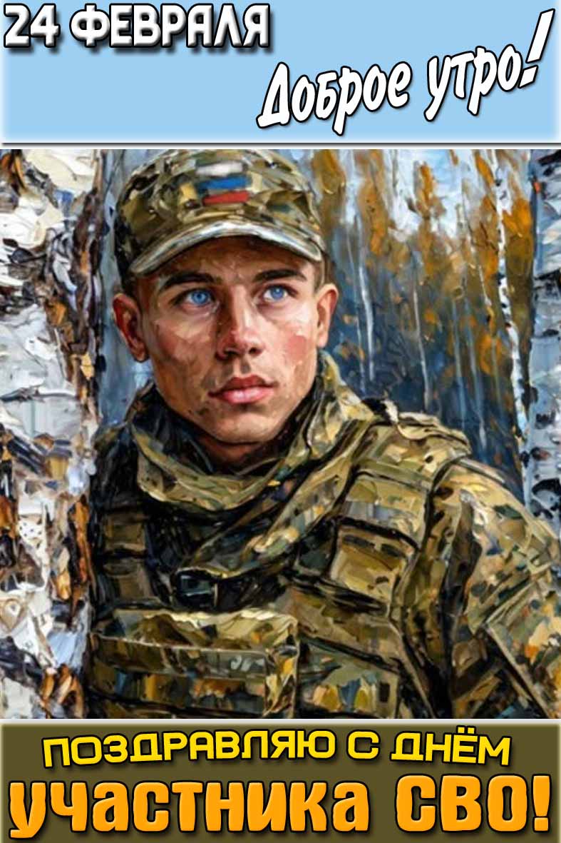 Открытка "24 февраля доброе утро! Поздравляю с днём участника СВО!"
