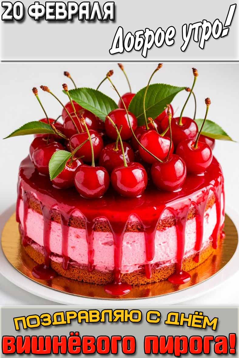 Картинка "20 февраля доброе утро! Поздравляю с днём вишнёвого пирога!"