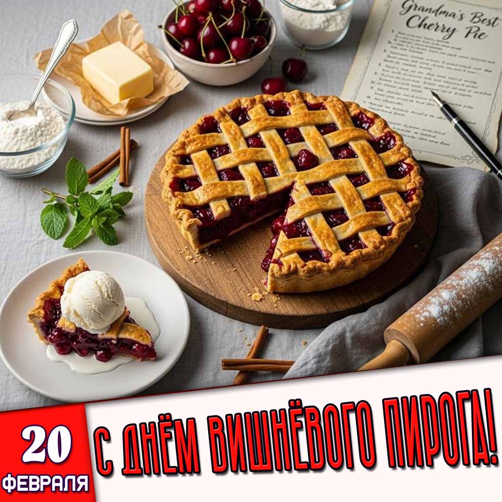 Открытка 20 февраля - С днём вишнёвого пирога!