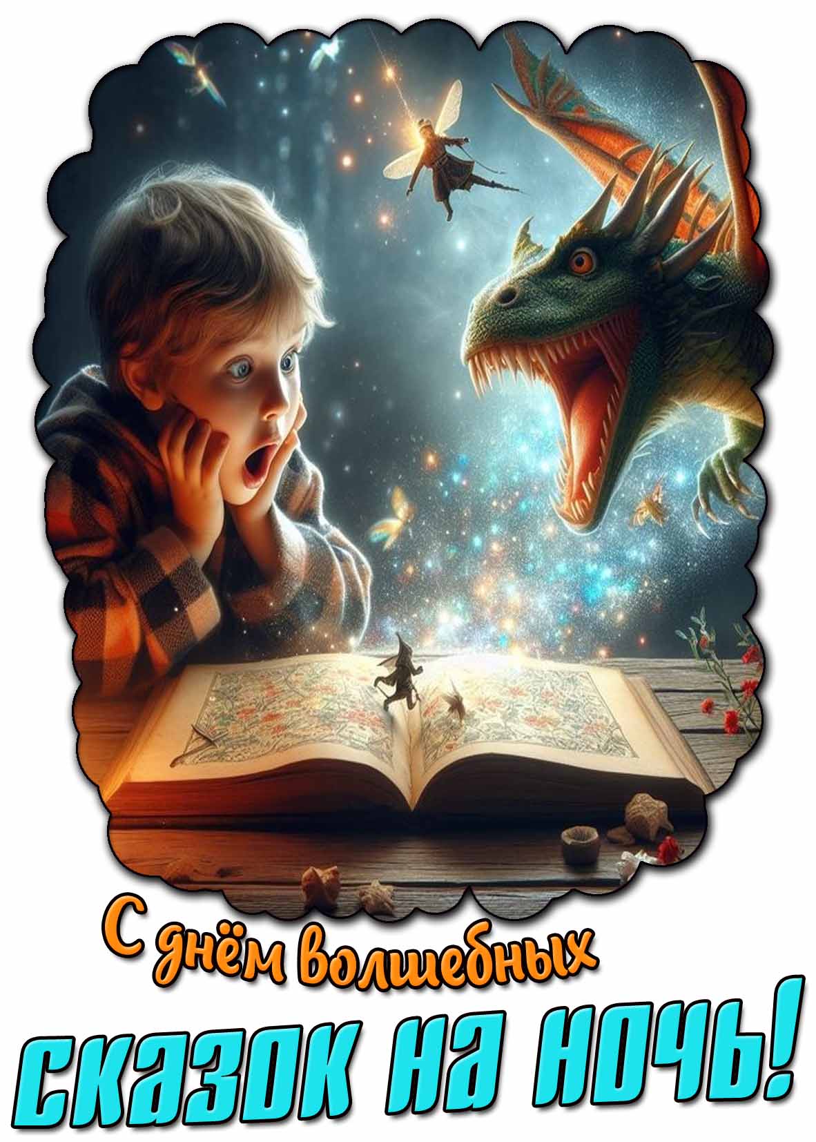 С днём волшебных сказок на ночь! - открытка для мальчика
