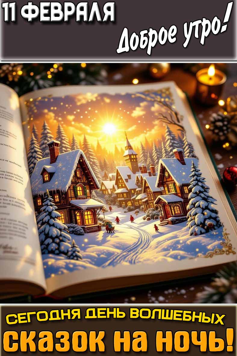 Картинка "11 февраля доброе утро! Сегодня день волшебных сказок на ночь!"