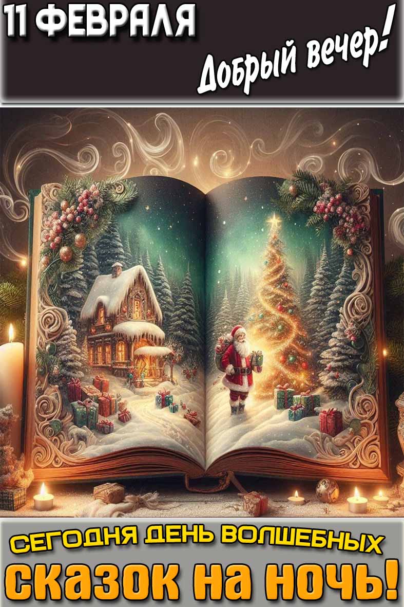 Картинка "11 февраля добрый вечер! Сегодня день волшебных сказок на ночь!"