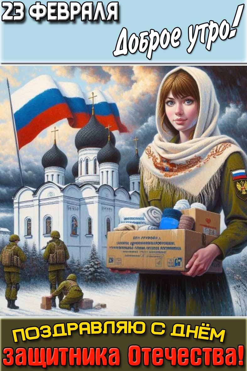 Православная открытка "23 февраля доброе утро! Поздравляю с днём защитника Отечества!"