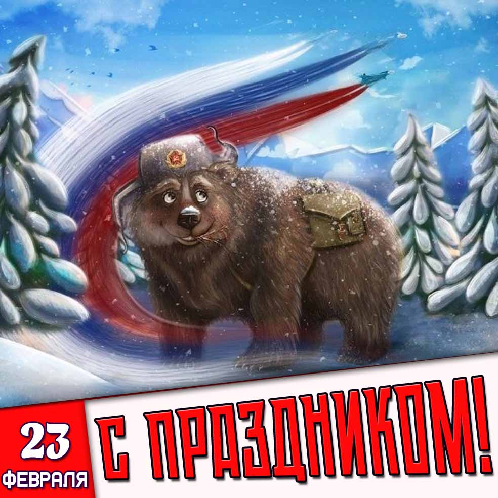 Прикольная открытка "23 февраля - С праздником!"