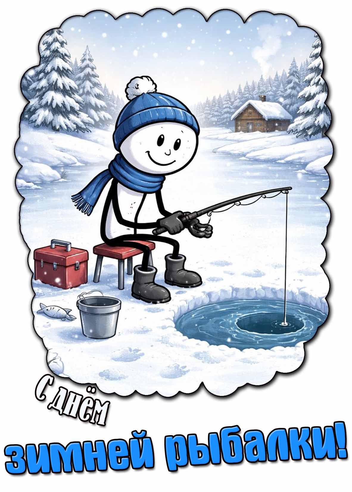 С днём зимней рыбалки! - прикольная открытка