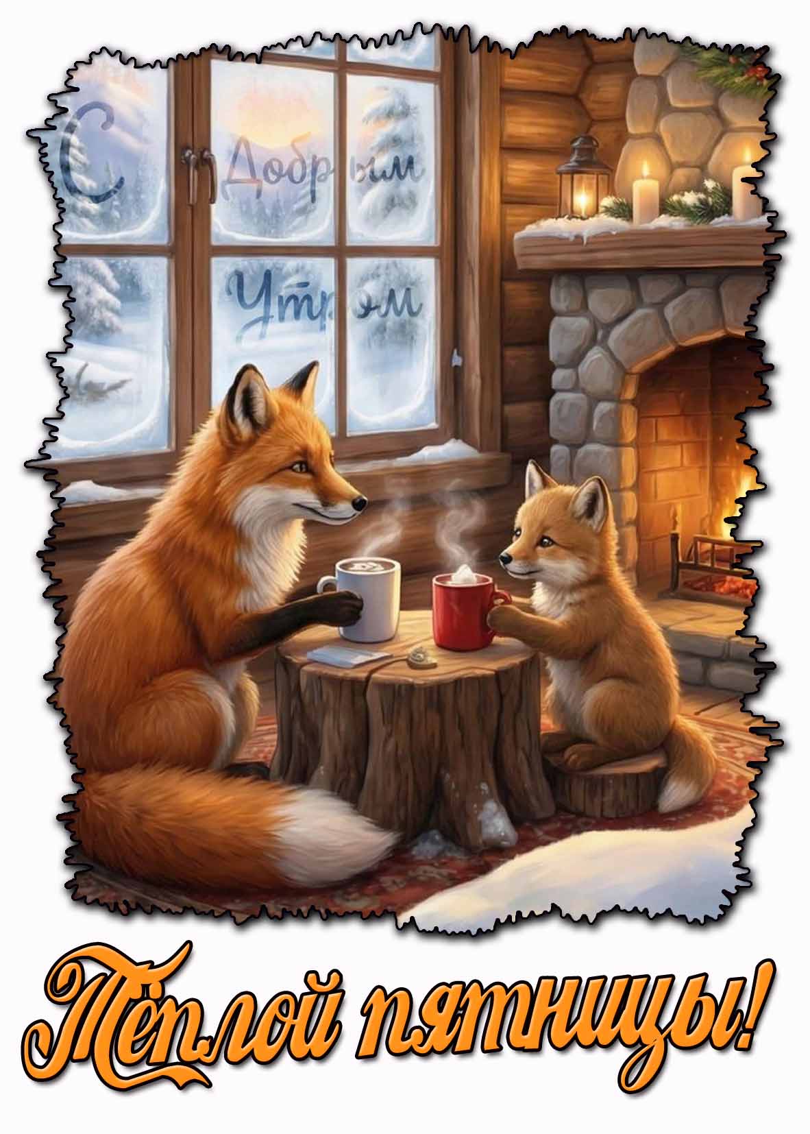 Зимняя картинка "С добрым утром! Тёплой пятницы!"