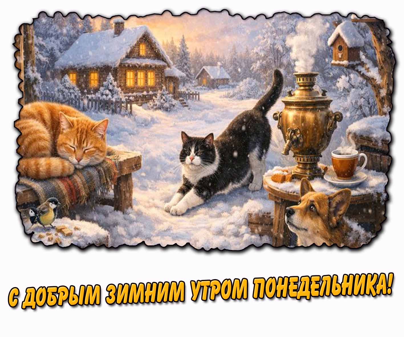 Красивая открытка с добрым зимним утром понедельника