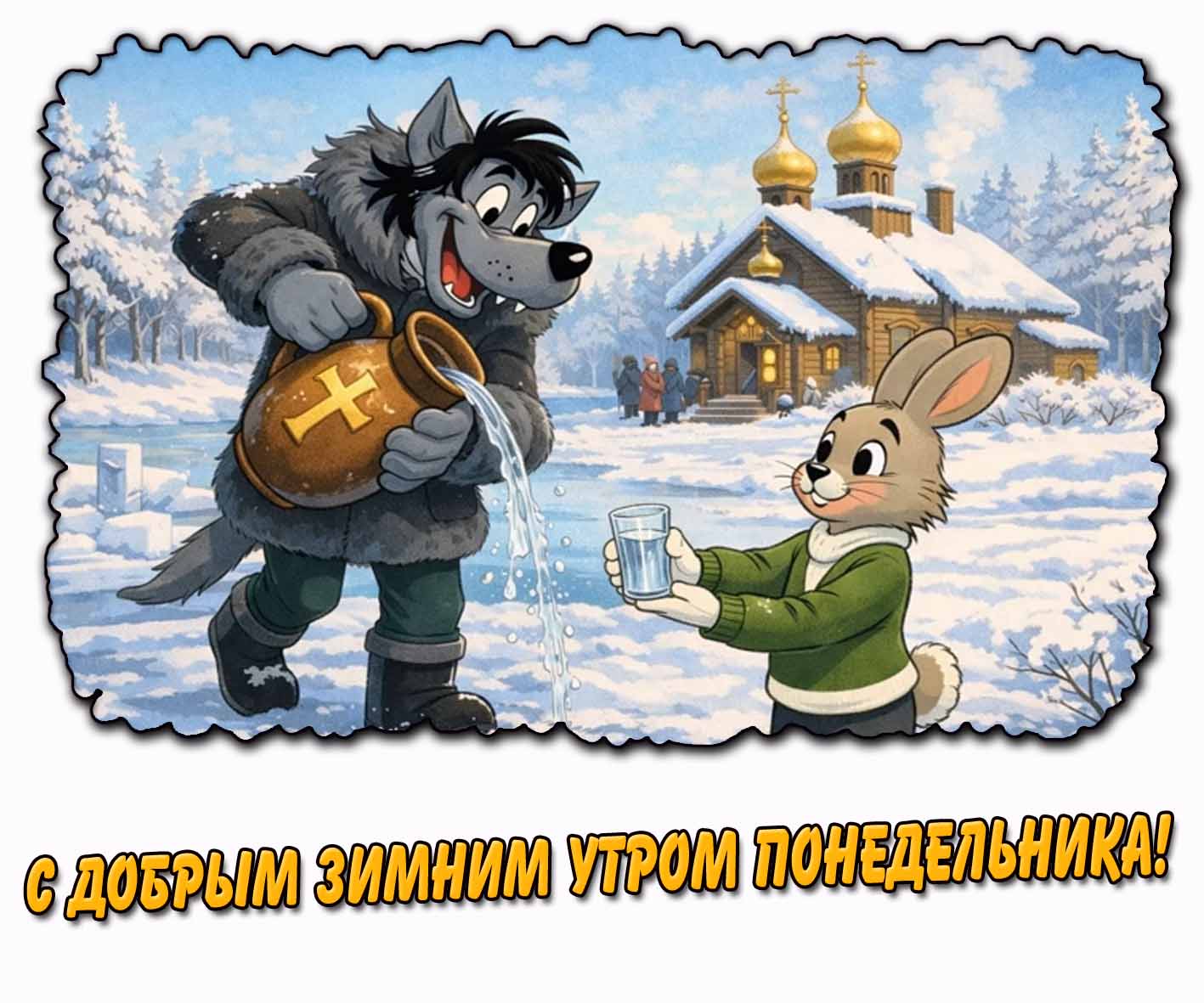 Прикольная мультяшная картинка с добрым зимним утром понедельника